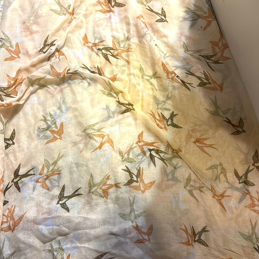 Infinity scarf cream with brown tan birds